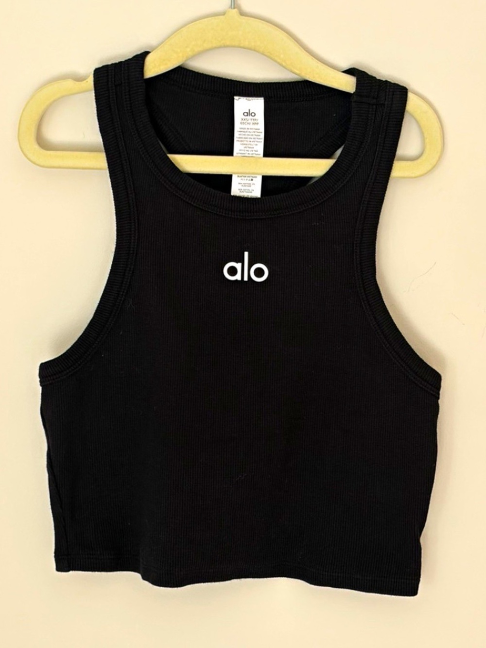 Alo Aspire Ribbed Cropped Tank Top Black XXS